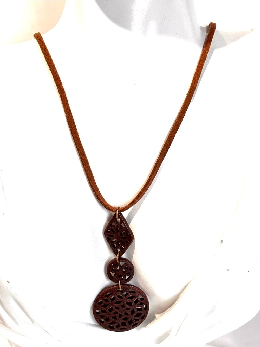 Handmade Brown Wooden Triple-Pendant Necklace – earrings set Natural Boho Style